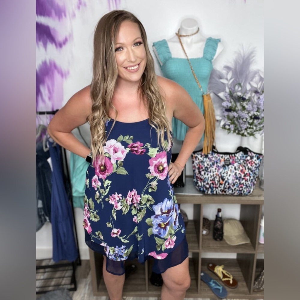Floral Navy flowy dress adjustable straps